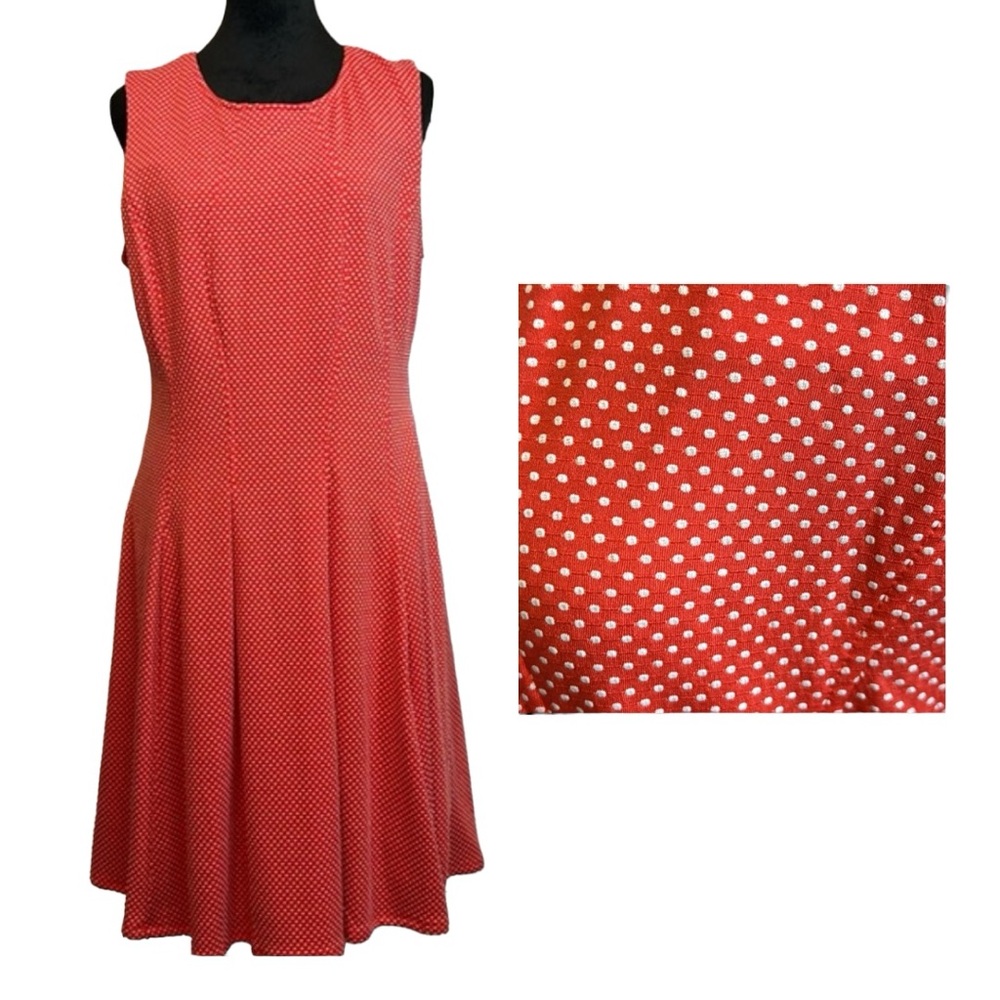 NWT Ronni Nicole Coral Polka-Dot Sleeveless Midi Dress in Size L‎